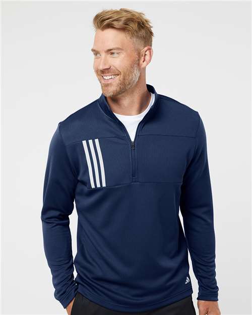 Men's 3-Stripes Double-Knit Quarter-Zip Pullover