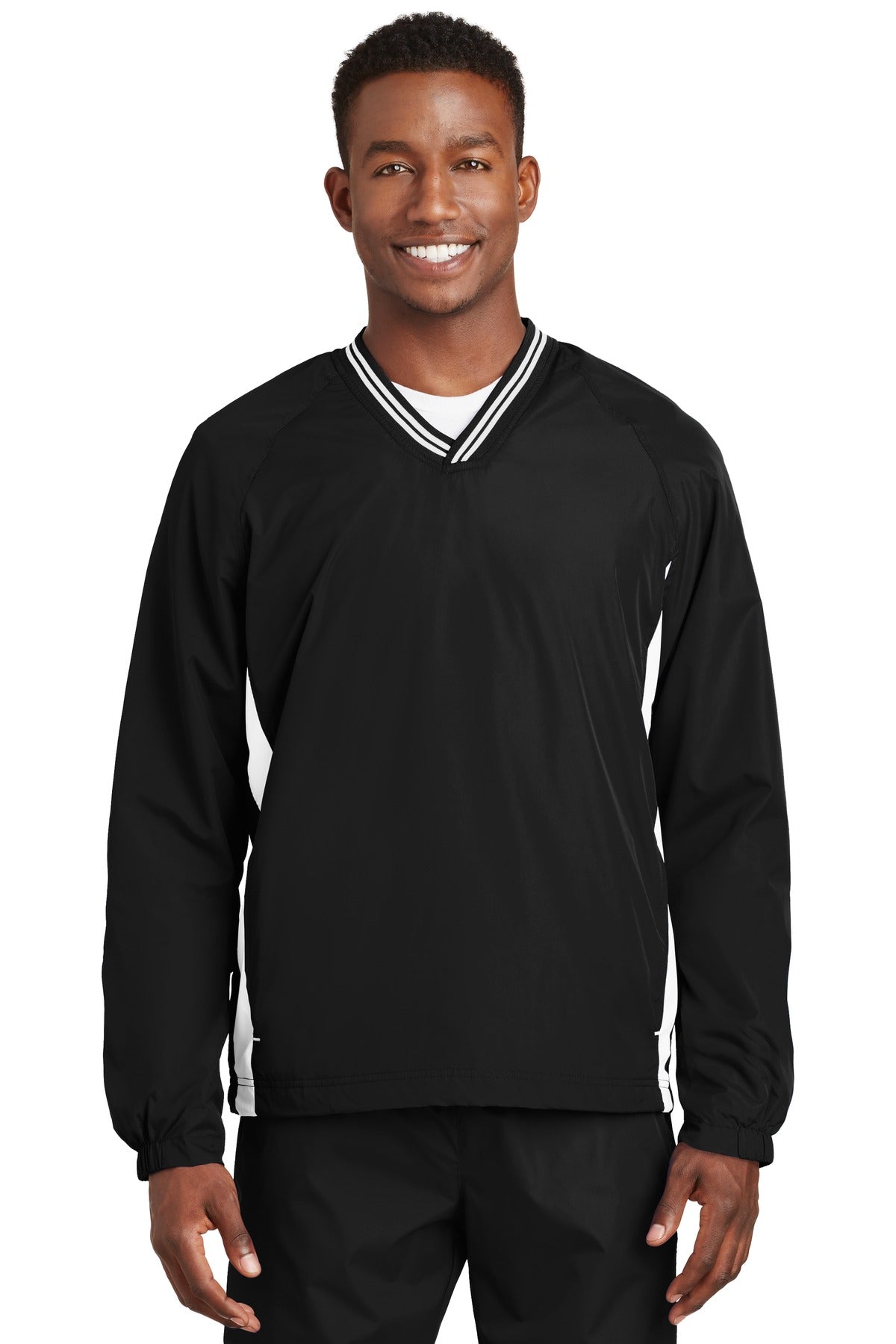 Sport-Tek ®  Tipped V-Neck Raglan Wind Shirt. JST62