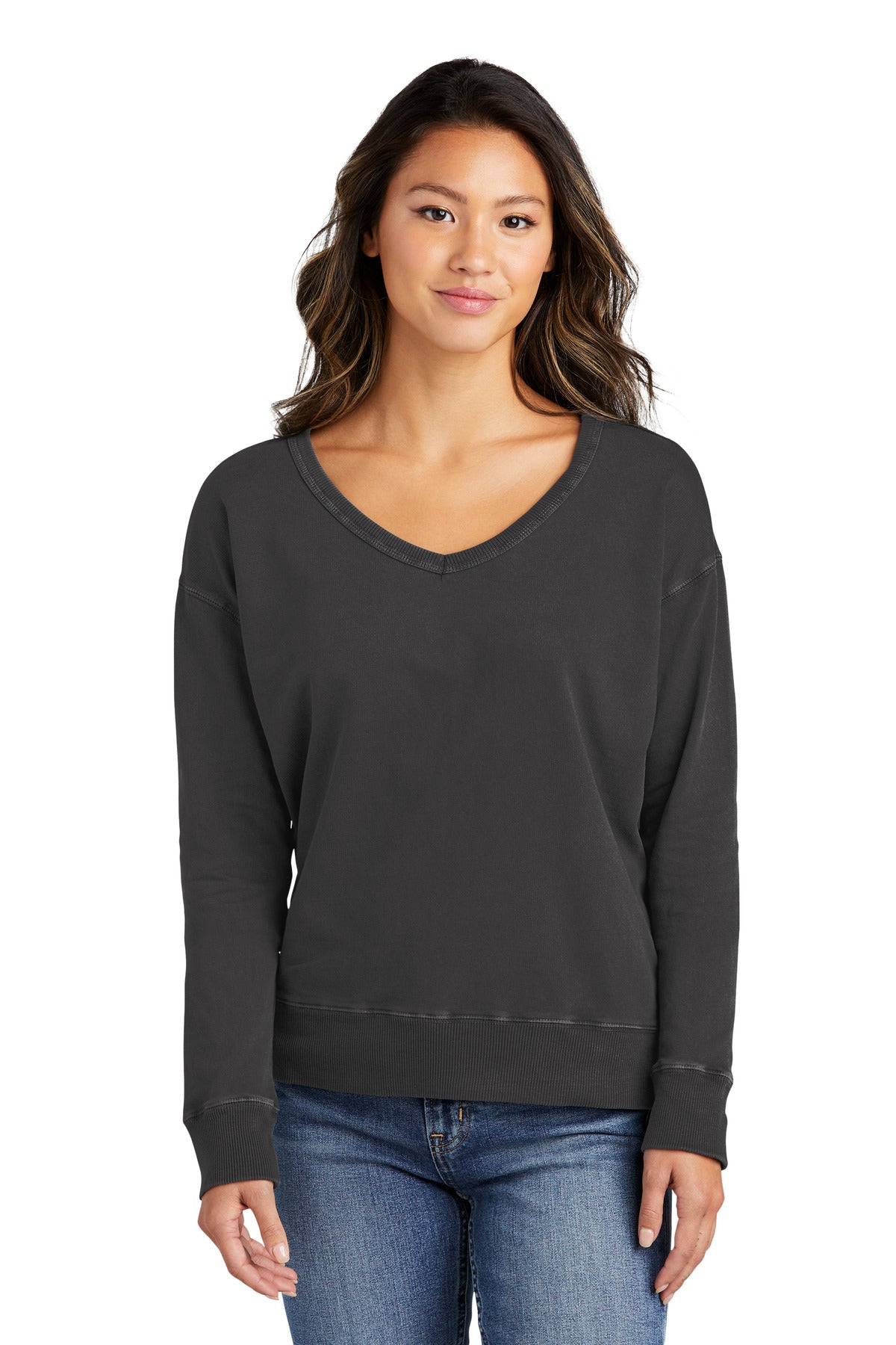 Port & Company ®  Women's Beach Wash ®  Garment-Dyed V-Neck Sweatshirt LPC098V