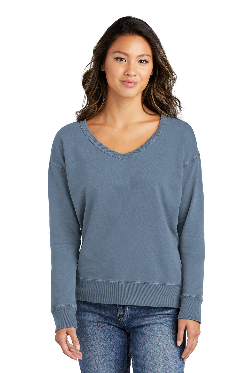Port & Company ®  Women's Beach Wash ®  Garment-Dyed V-Neck Sweatshirt LPC098V