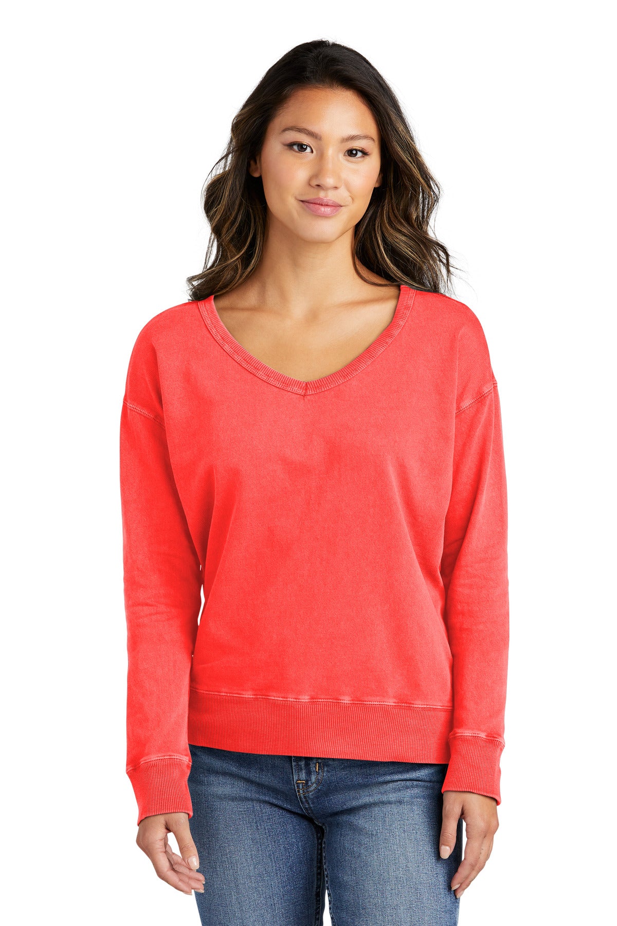 Port & Company ®  Women's Beach Wash ®  Garment-Dyed V-Neck Sweatshirt LPC098V