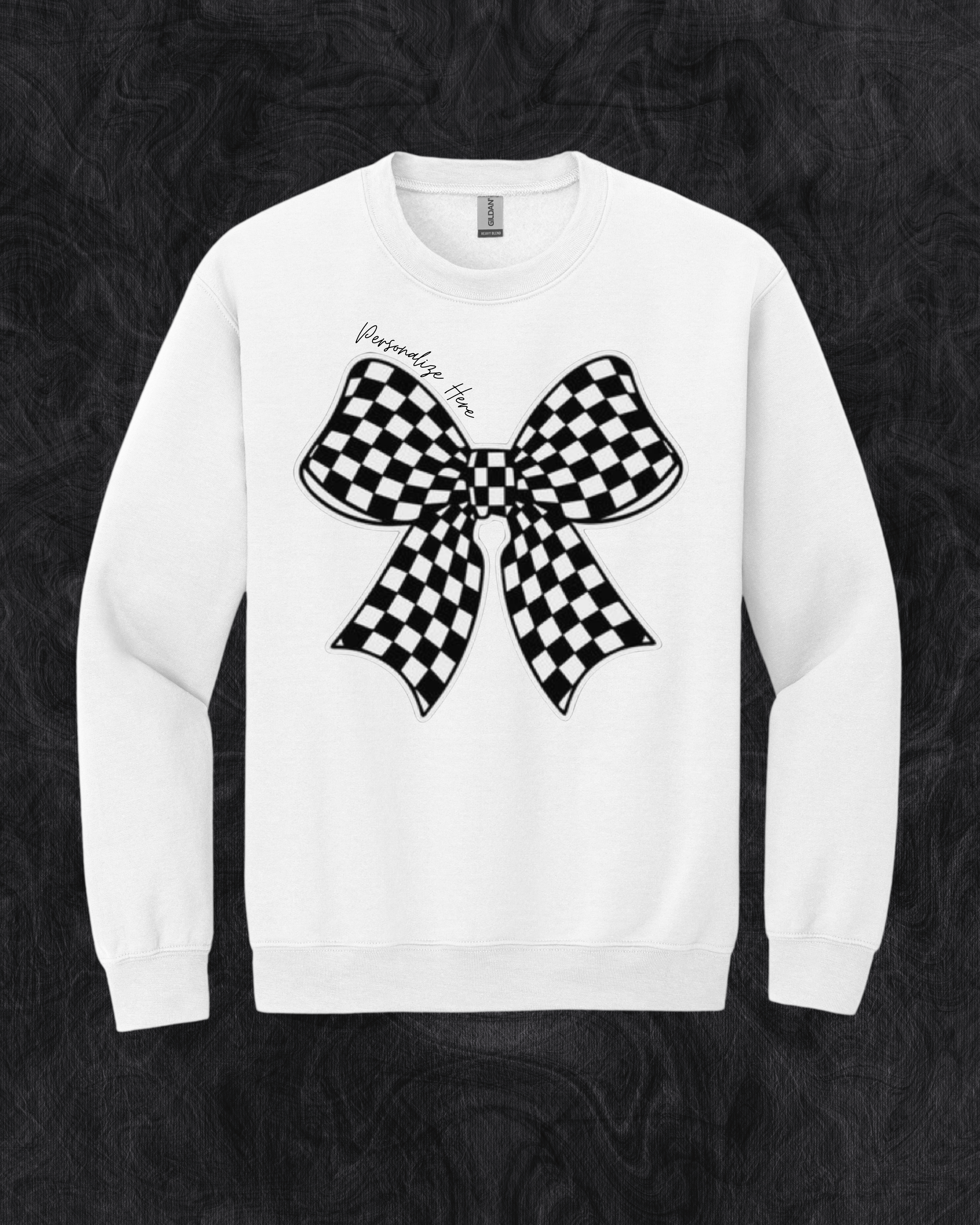 Checkered Racing Bow - Gildan® - Heavy Blend™ Crewneck Sweatshirt