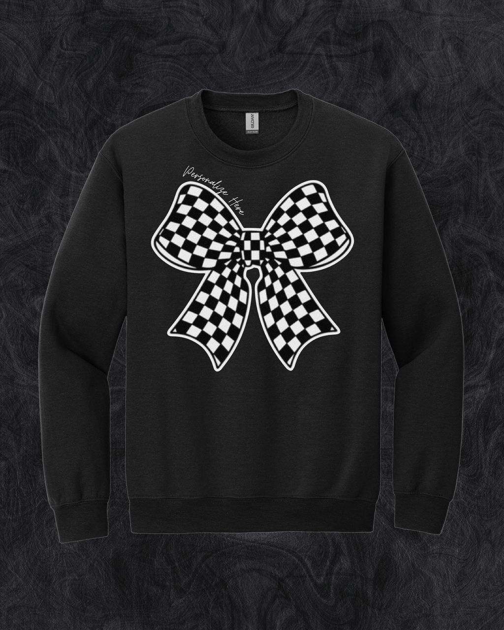 Checkered Racing Bow - Gildan® - Heavy Blend™ Crewneck Sweatshirt