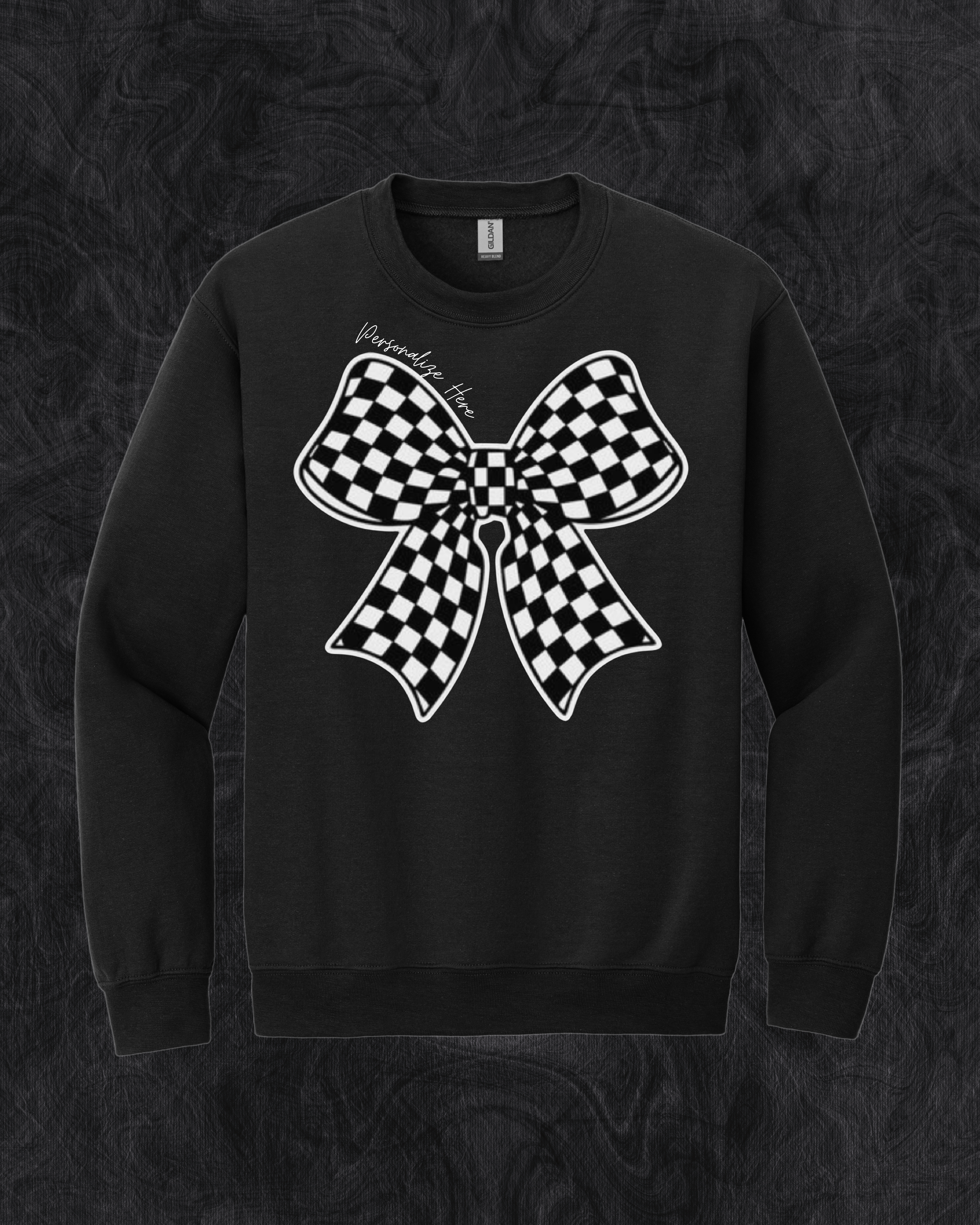 Checkered Racing Bow - Gildan® - Heavy Blend™ Crewneck Sweatshirt