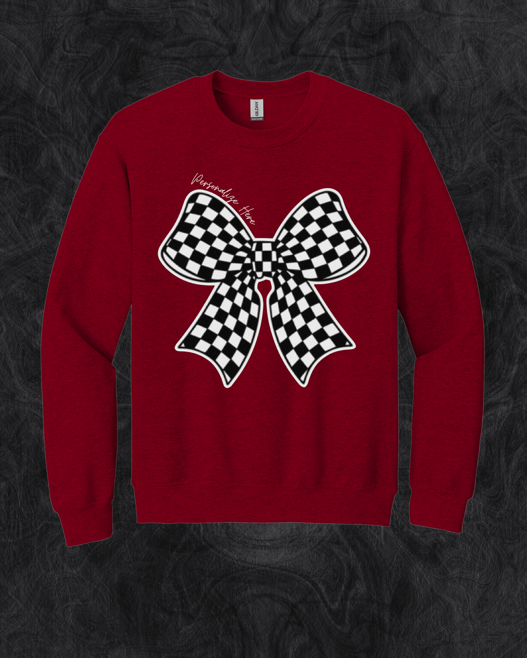 Checkered Racing Bow - Gildan® - Heavy Blend™ Crewneck Sweatshirt