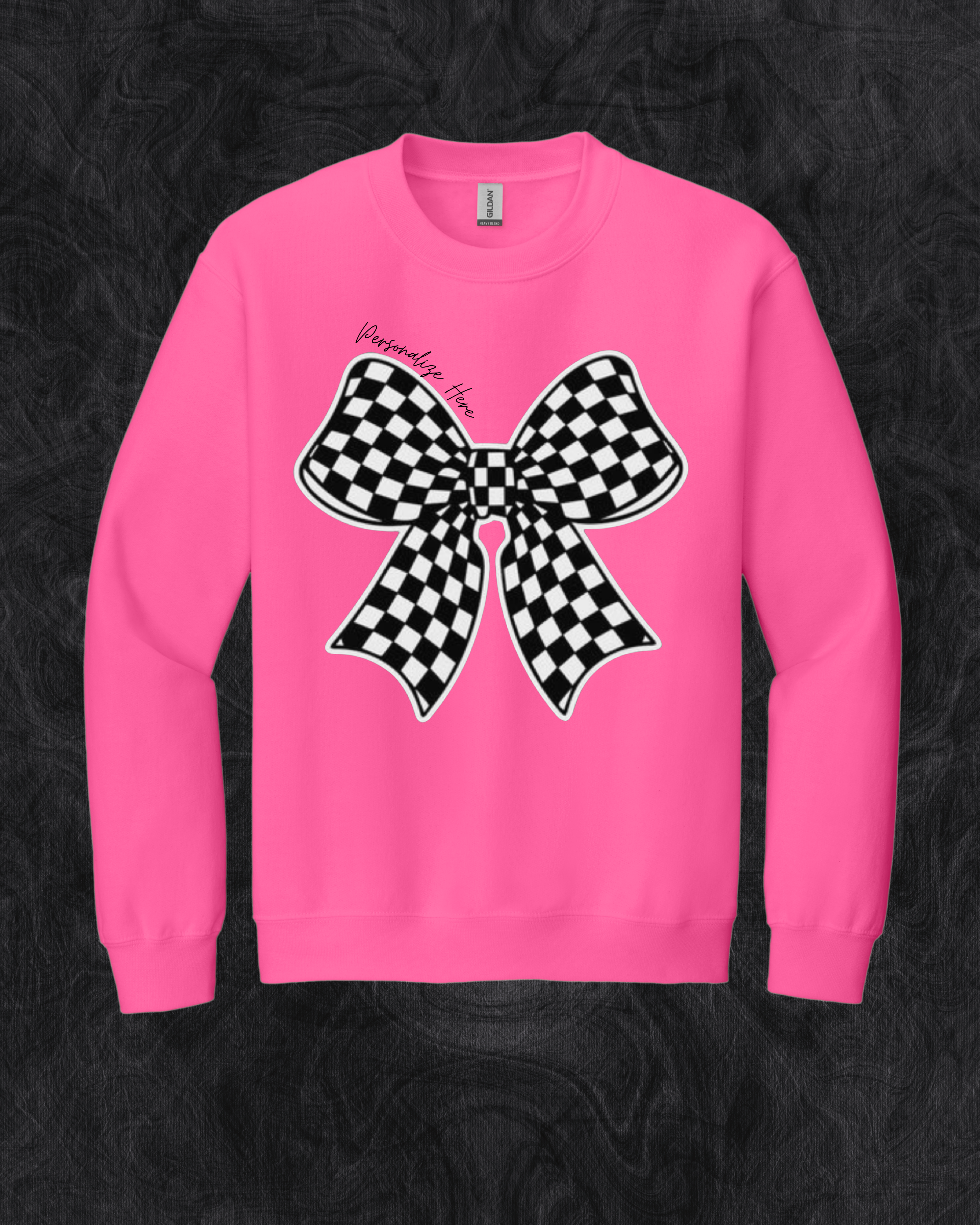 Checkered Racing Bow - Gildan® - Heavy Blend™ Crewneck Sweatshirt